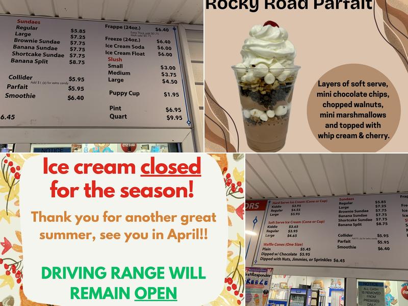 Petes Scoop Ice Cream & Driving Range Menu