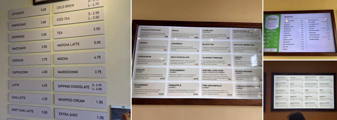 Pitango Gelato Fells Point Menu