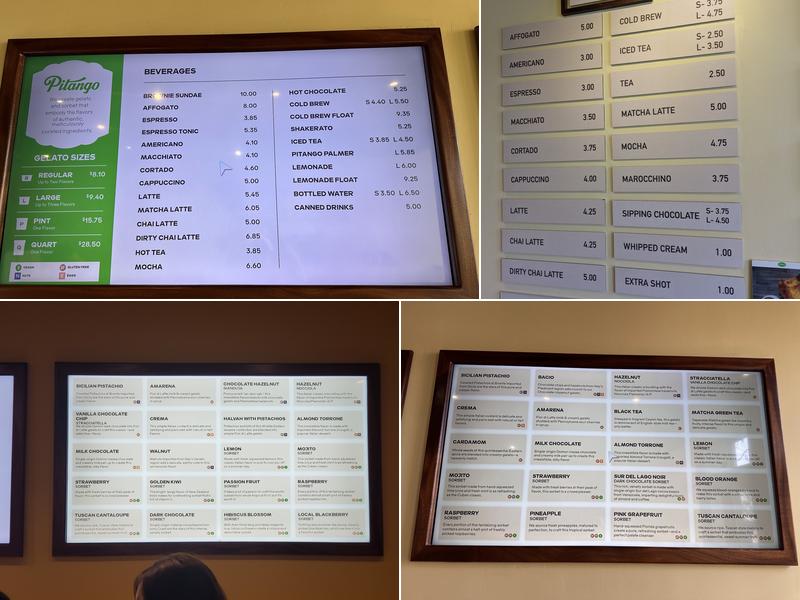 Pitango Gelato Fells Point Menu