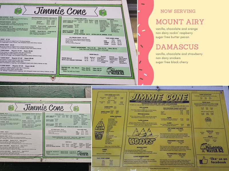 Jimmie Cone Menu