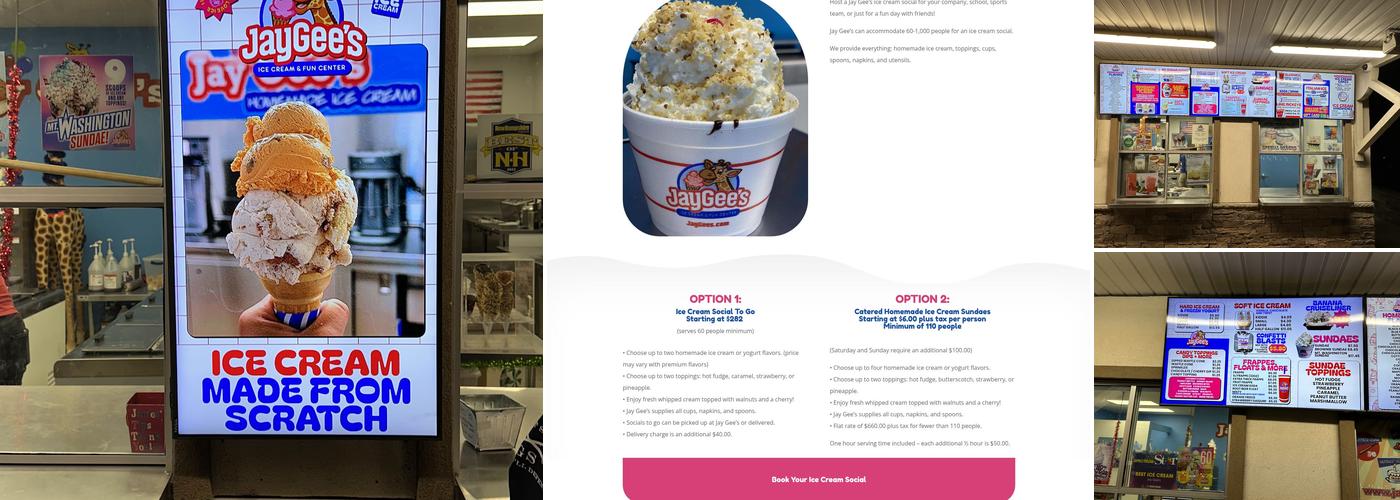 Jay Gee's Ice Cream Menu