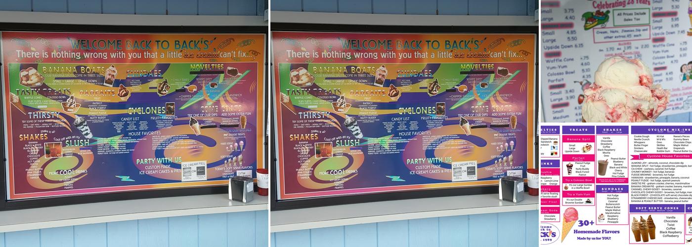 Back's Dairy Bar Menu