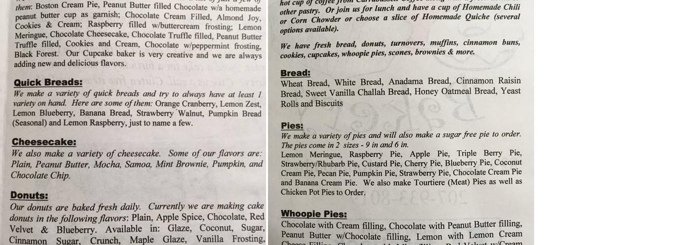 Apple Valley Bakery Menu