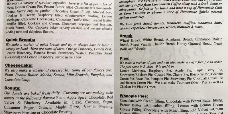 Apple Valley Bakery Menu