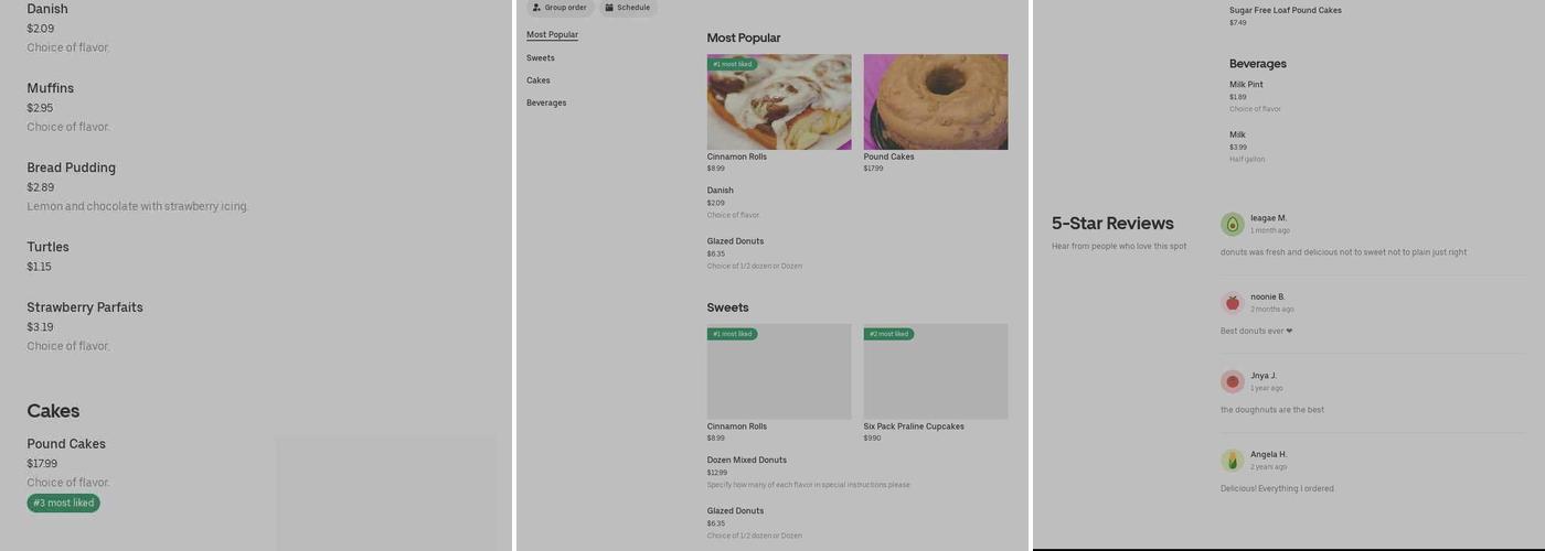 Adrians Bakery Menu