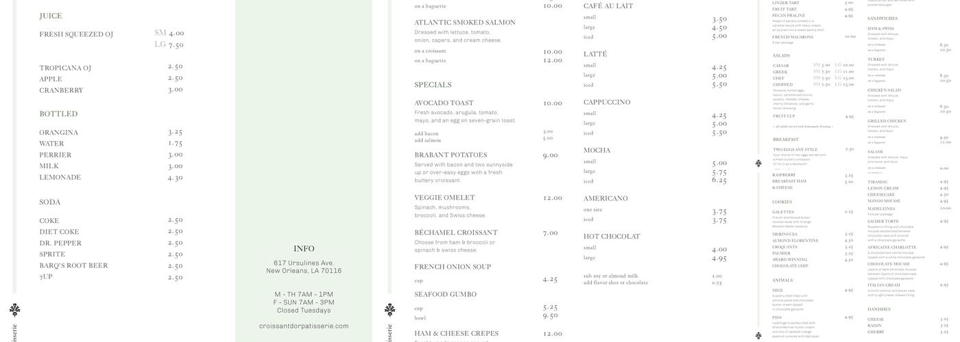 Croissant D'Or Patisserie Menu