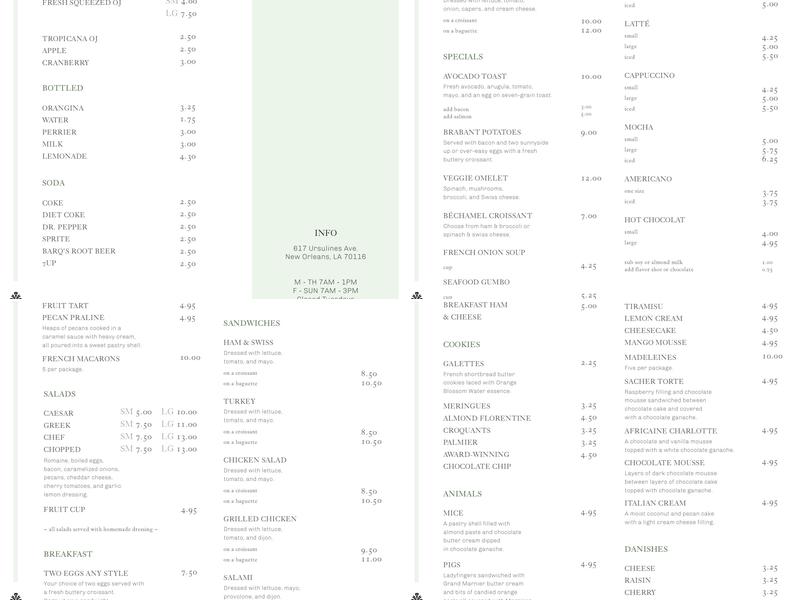 Croissant D'Or Patisserie Menu