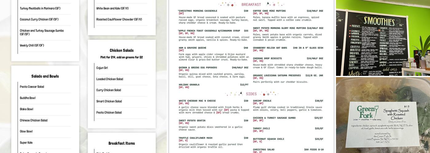 The Green Fork Menu