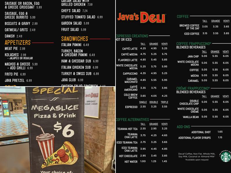 Java at Sam's Town Menu