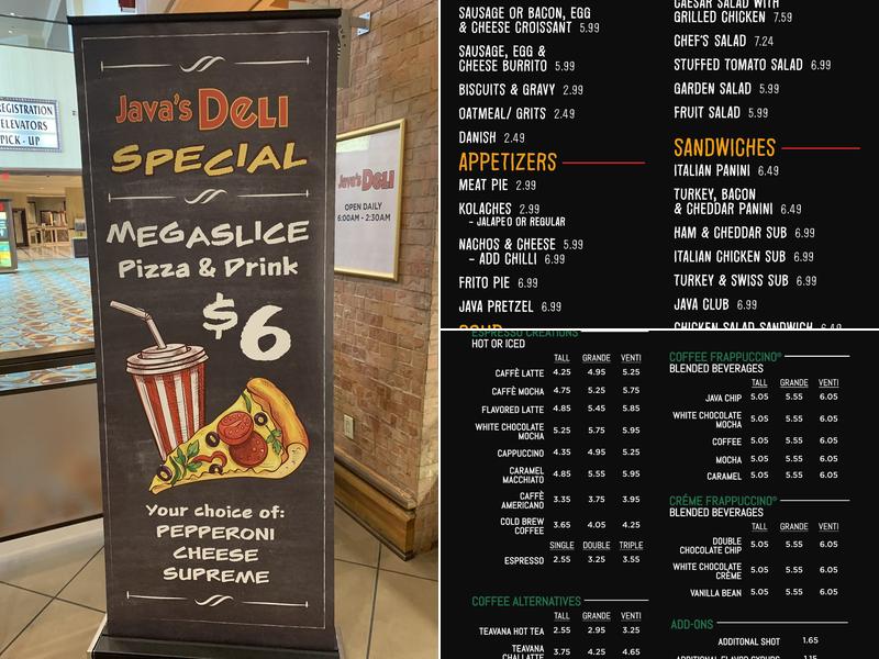 Java at Sam's Town Menu