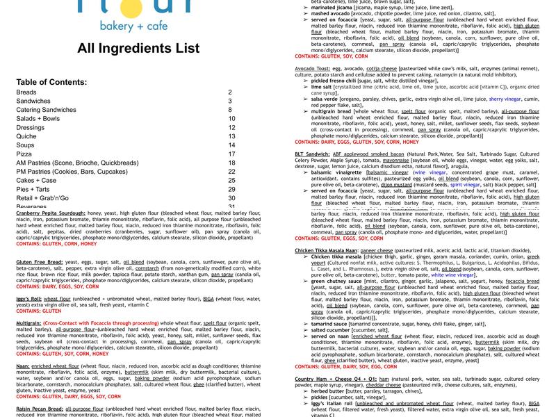 Flour Bakery + Cafe Menu