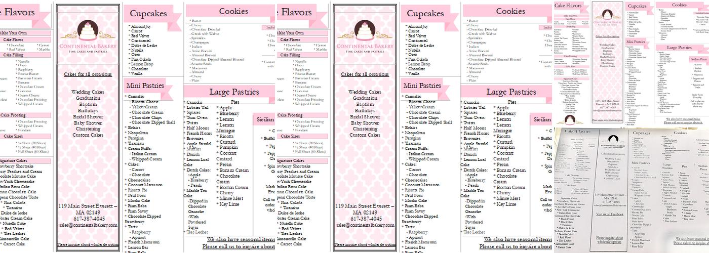 Continental Bakery Menu