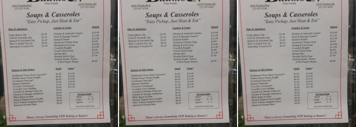 Baum's Fine Pastries Menu