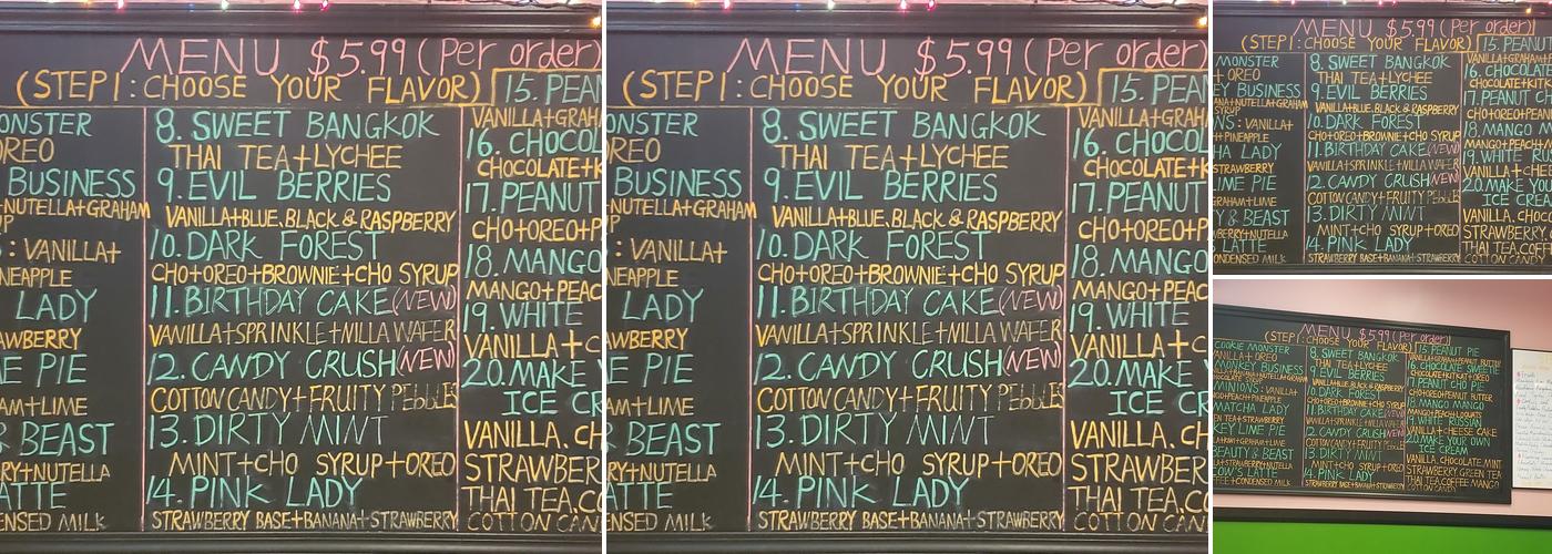 Freezing Cow Rolling Ice Cream Menu