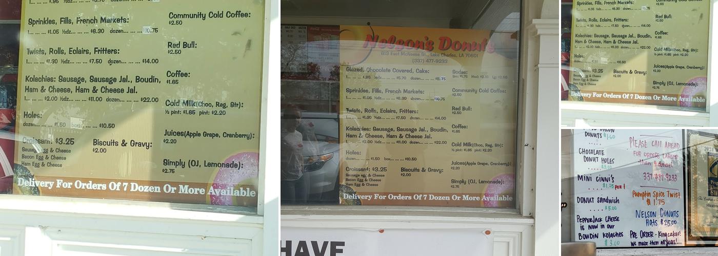 Nelson's Donuts Menu