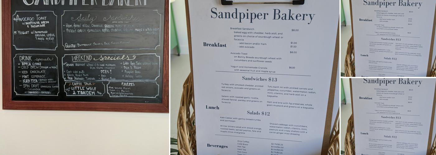 Sandpiper Bakery Menu