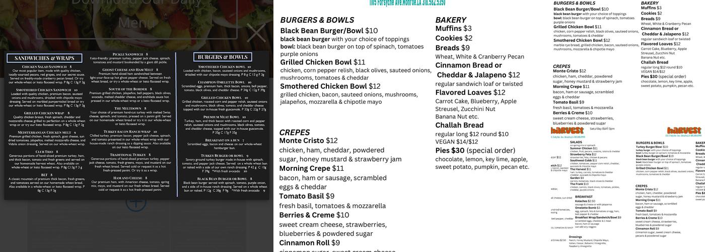 Daily Harvest Menu