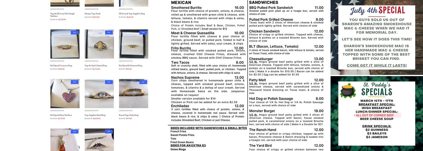 Blue Nugget Bar Menu