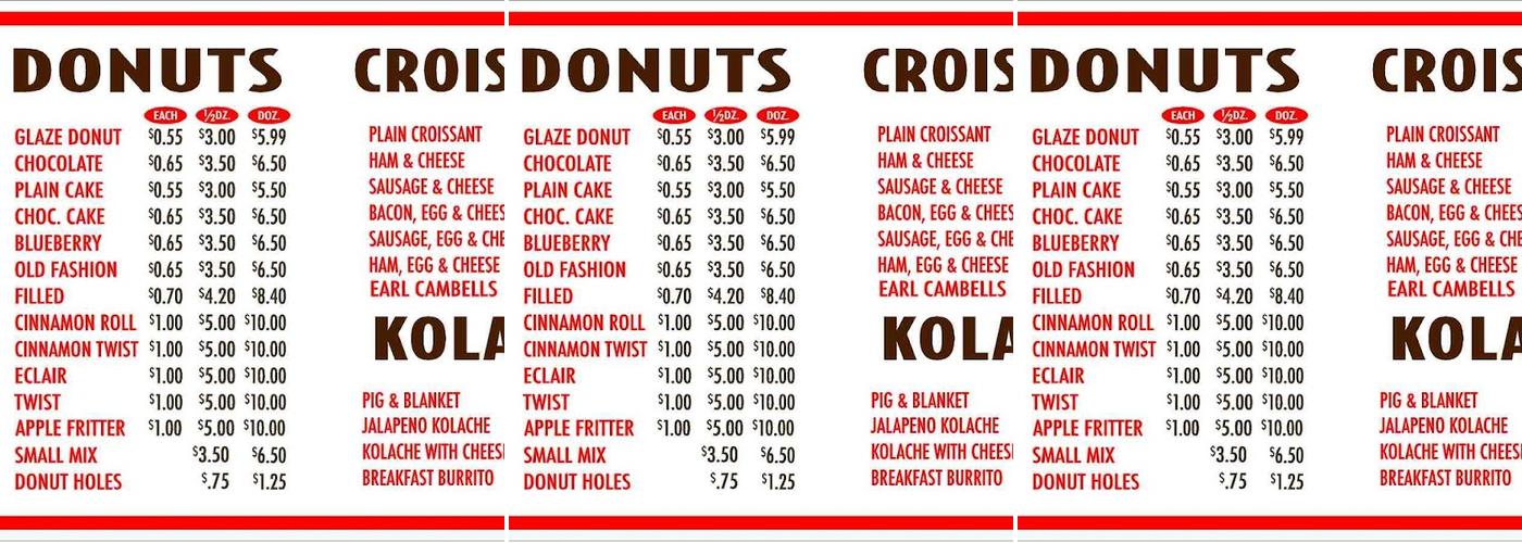 Donut Palace Menu