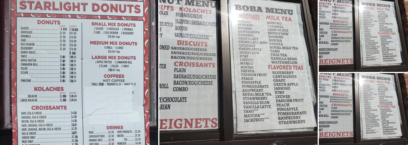 Starlight Donuts Menu
