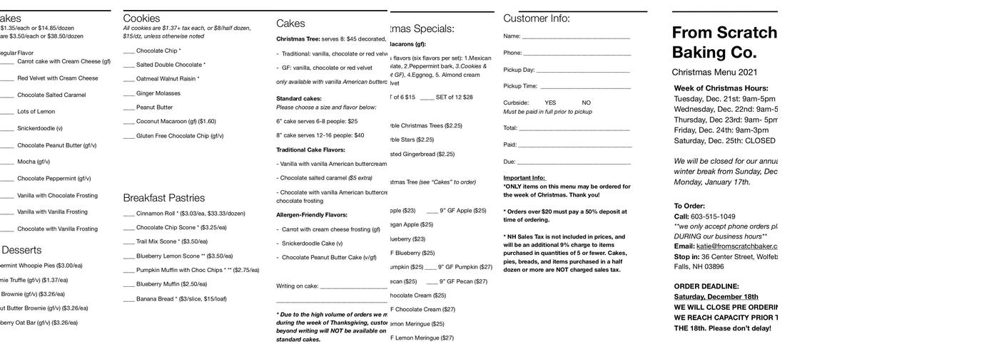 From Scratch Baking Co. Menu