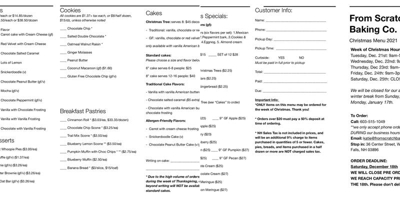 From Scratch Baking Co. Menu