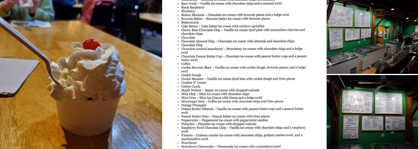 Sheldon's Ice Cream Menu