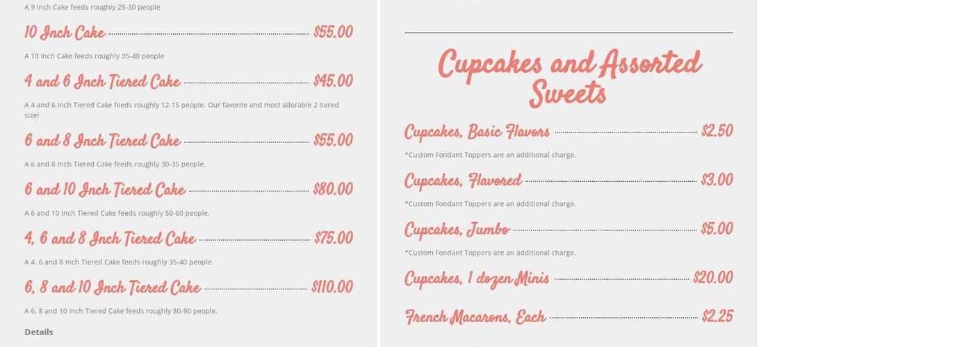 Sugar Coated Bakery Menu