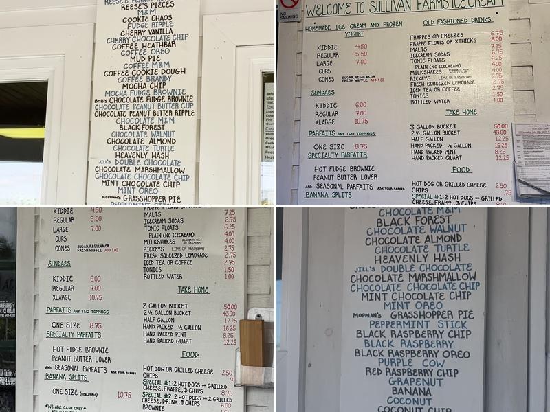 Sullivan Farms Homemade Ice Cream Menu