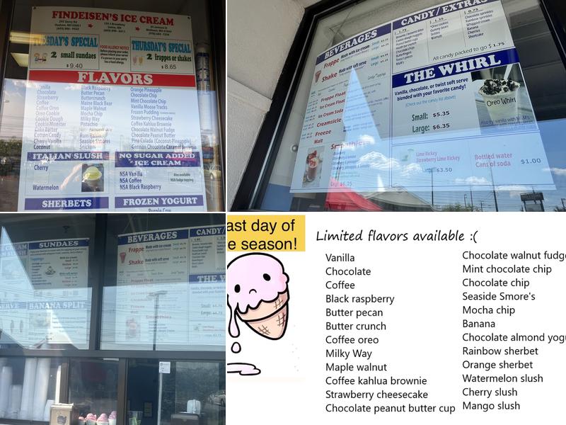 Findeisen's Ice Cream Menu
