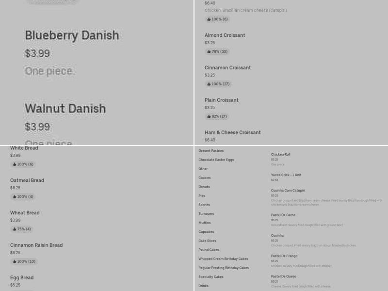 Daniel's Bakery Menu