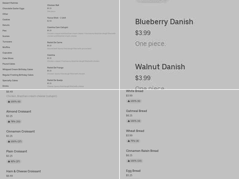 Daniel's Bakery Menu
