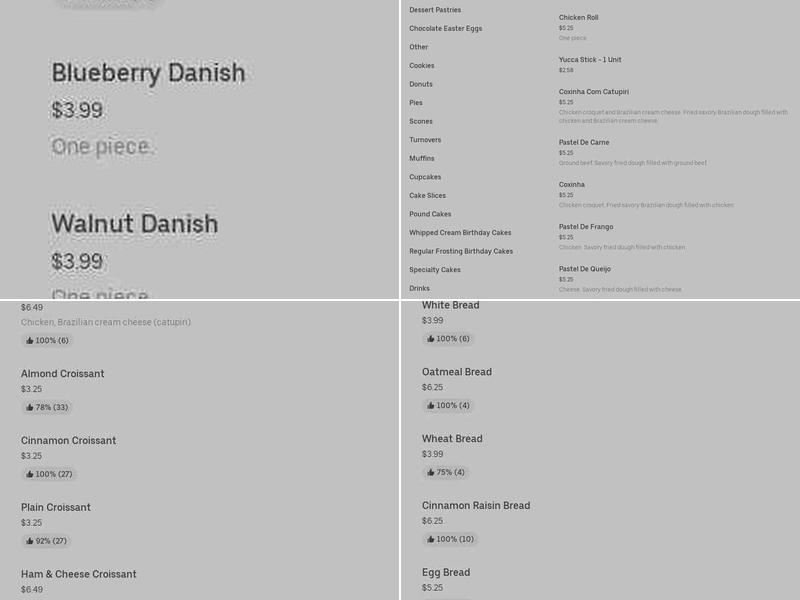 Daniel's Bakery Menu