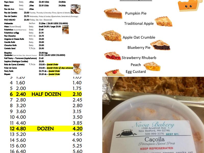Padaria Nova Bakery Menu
