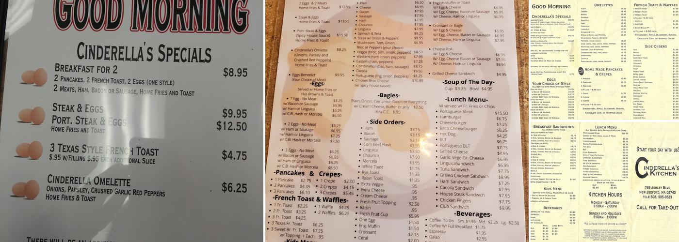 Cinderella's Kitchen Menu