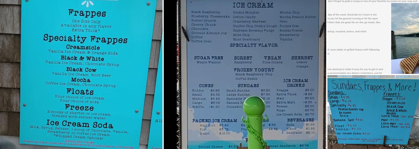 Dockside Ice Cream Menu