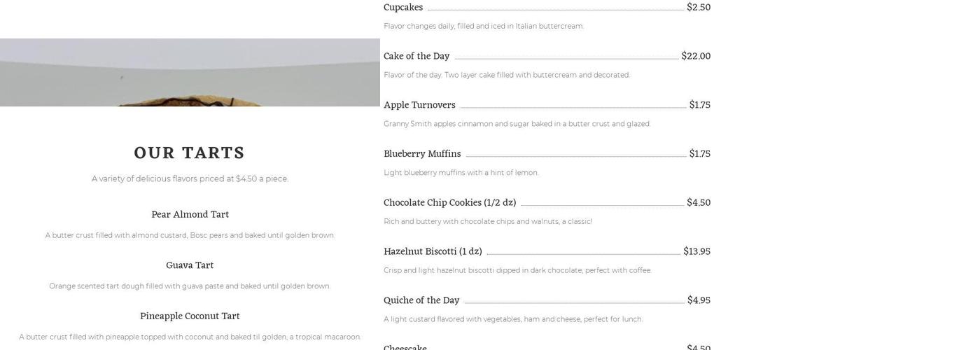 Confections Menu