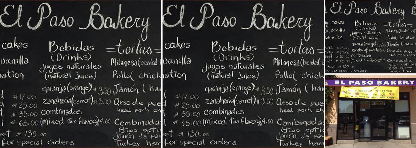 El Paso Bakery Menu