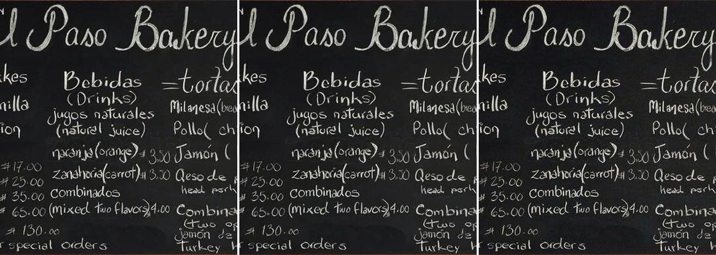 El Paso Bakery Menu