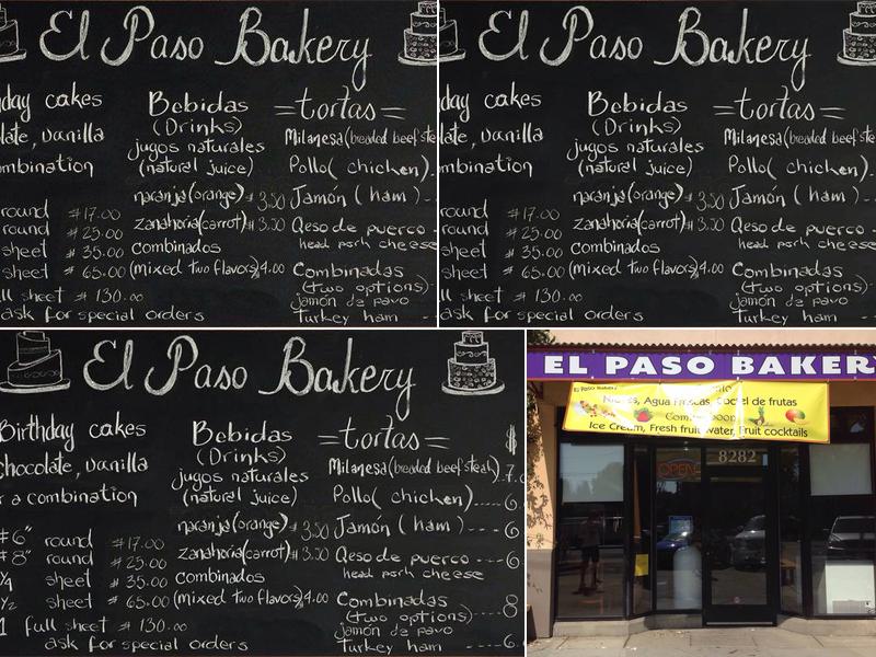 El Paso Bakery Menu
