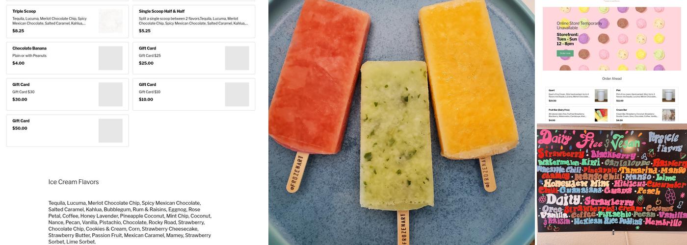 Frozen Art Gourmet Ice Cream Menu