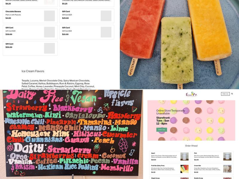 Frozen Art Gourmet Ice Cream Menu