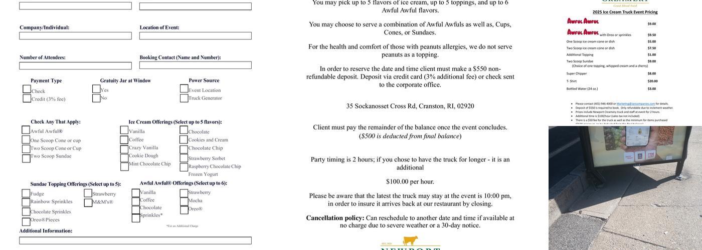 Newport Creamery Menu