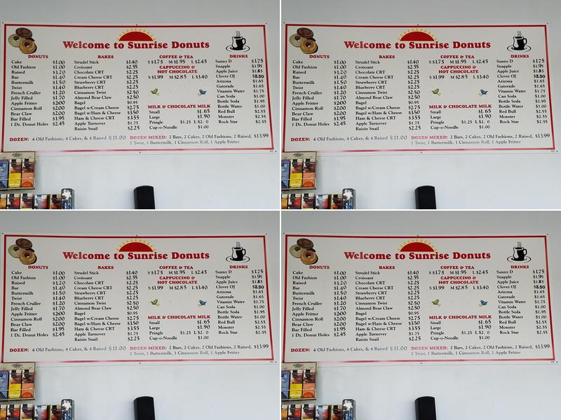 Sunrise Donuts Menu