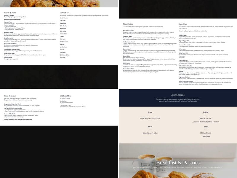 Rustic Bakery Menu