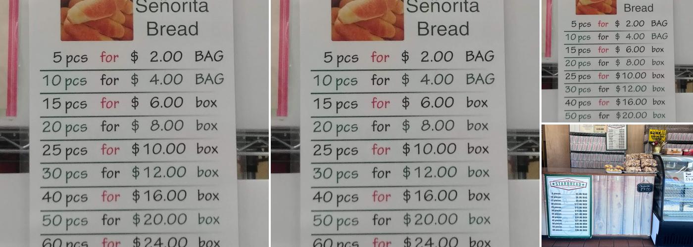 Starbread Menu