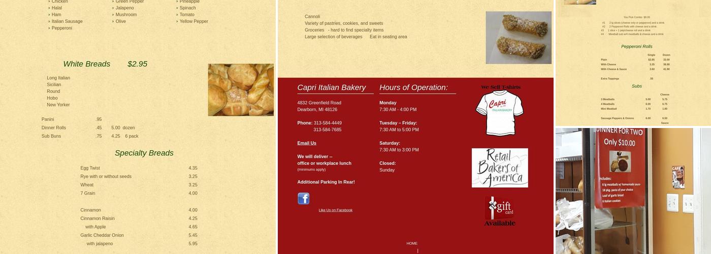 Capri Italian Bakery Menu