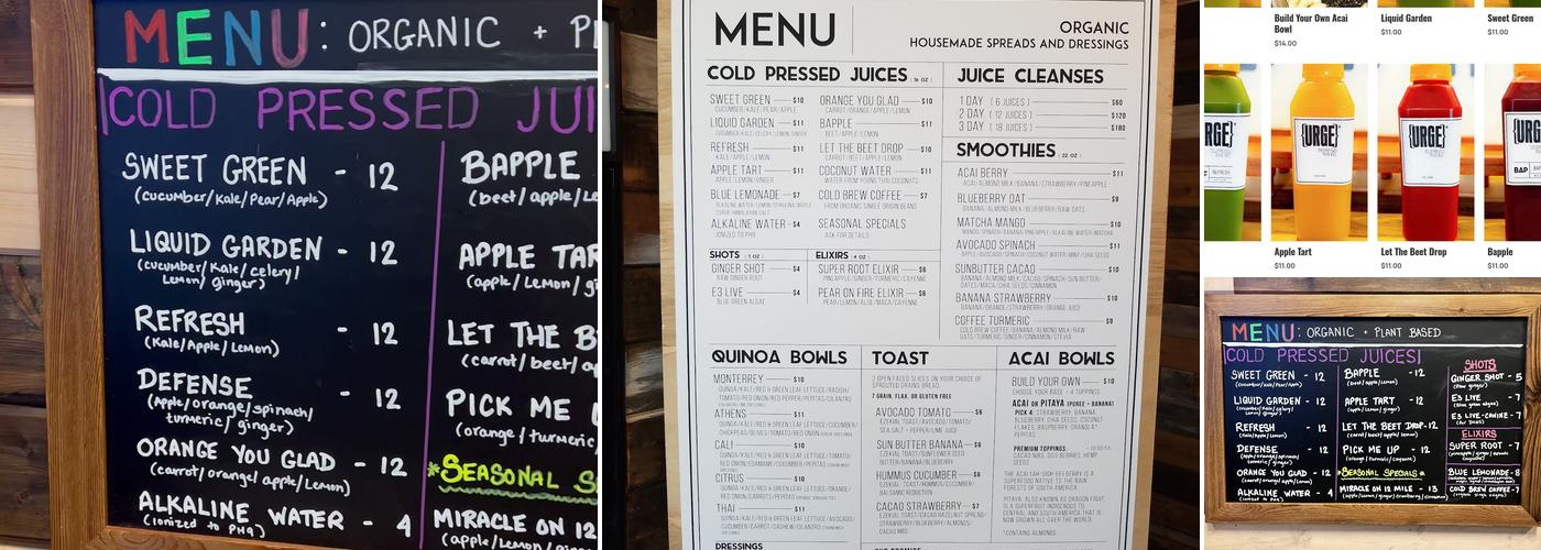 URGE JUICE and KITCHEN Menu