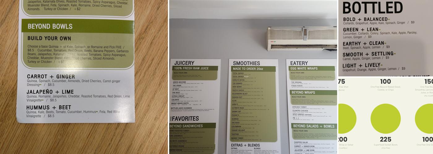 Beyond Juicery + Eatery Menu