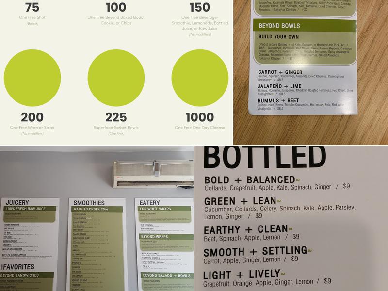 Beyond Juicery + Eatery Menu